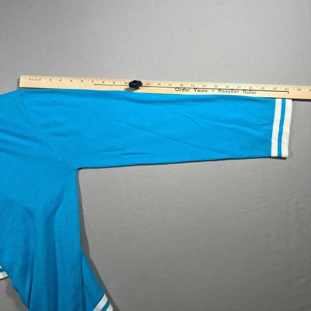 OXKNITSTORE Mens XL Turquoise Blue Cotton Knit Long Sleeve Striped Crew Sweater